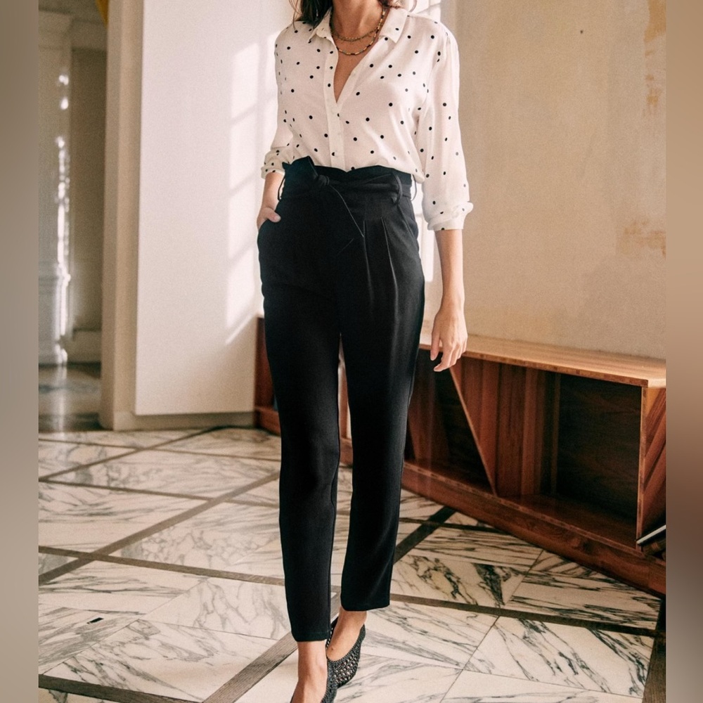 Sezane Austin Black High-Waisted Trousers - Size 34
